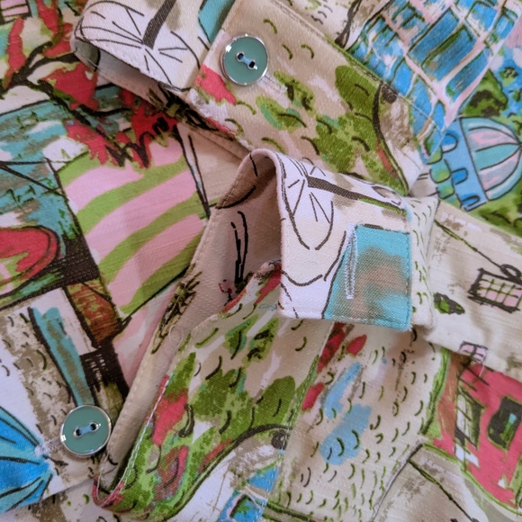 CJ Banks Cityscape Watercolor Shirt Jacket, 2X Stretch Denim Long Sleeve Boho - Picture 7 of 11